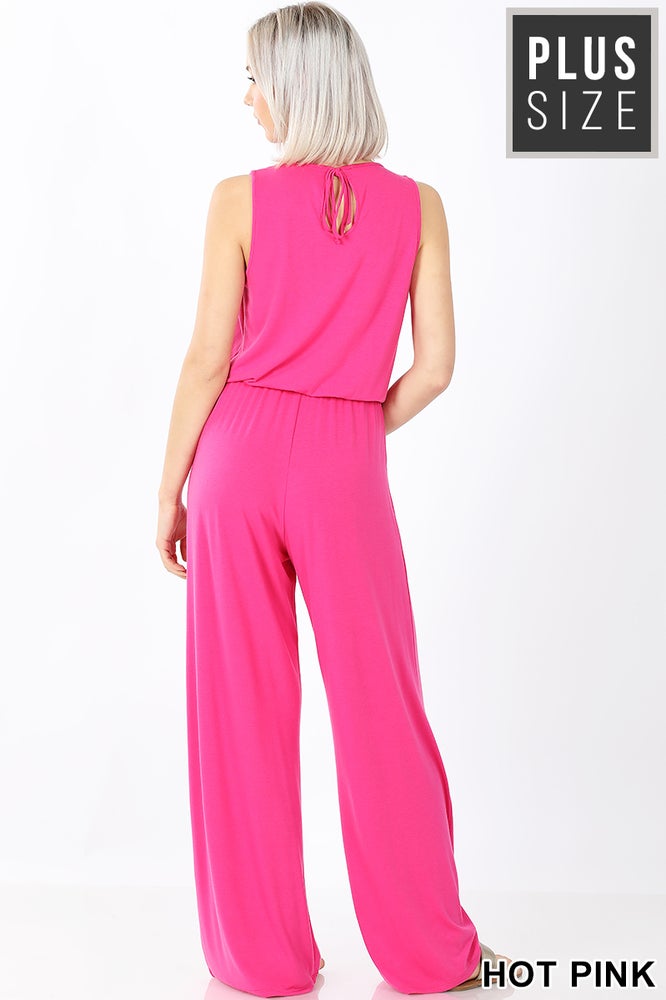 NAVY PLUS SLEEVELESS JUMPSUIT WITH POCKETS