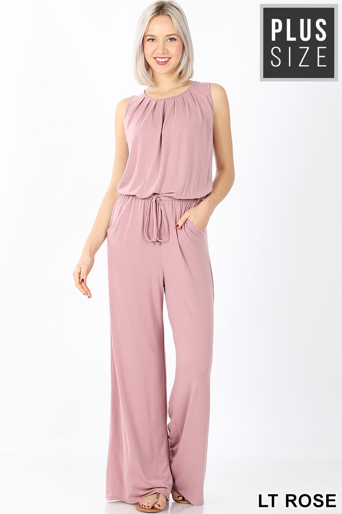 LIGHT ROSE SLEEVELESS JUMPSUIT WITH POCKETS