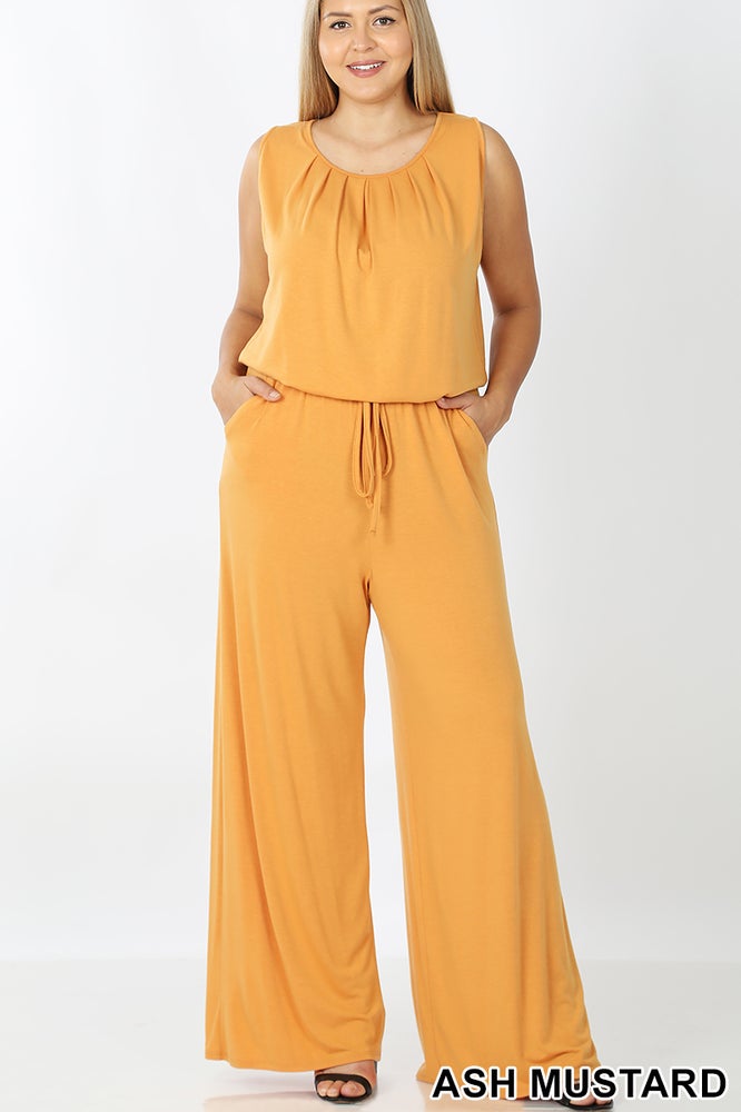 NAVY PLUS SLEEVELESS JUMPSUIT WITH POCKETS
